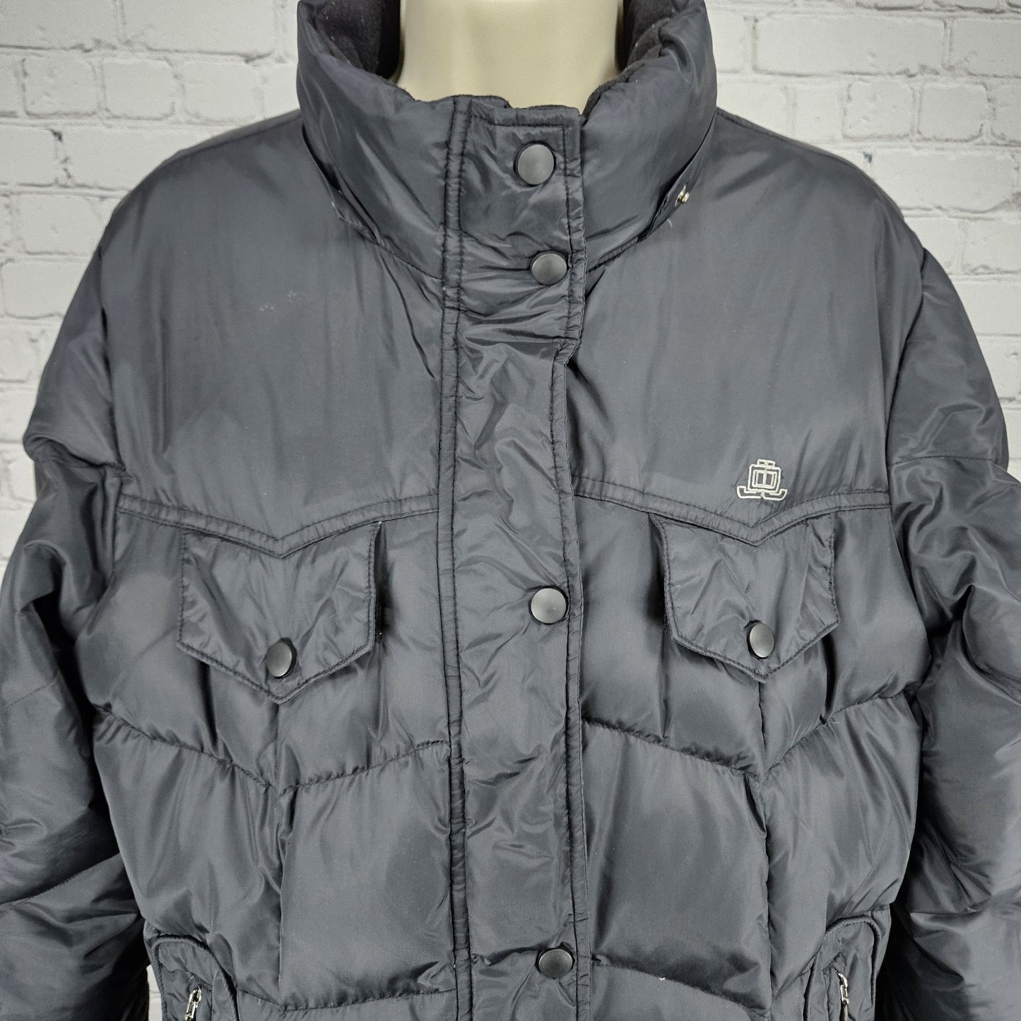 JLO Black Down Insulated Zip Snap Zipped Pockets Puffer Jacket Coat L *zipper