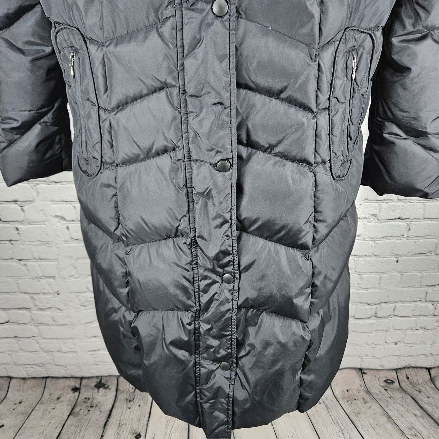 JLO Black Down Insulated Zip Snap Zipped Pockets Puffer Jacket Coat L *zipper