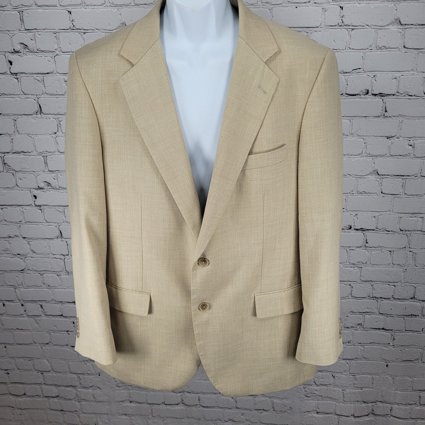 Alan Flusser Tan Khaki 2 Button Single Vented Notch Blazer Sport Coat Size 42R