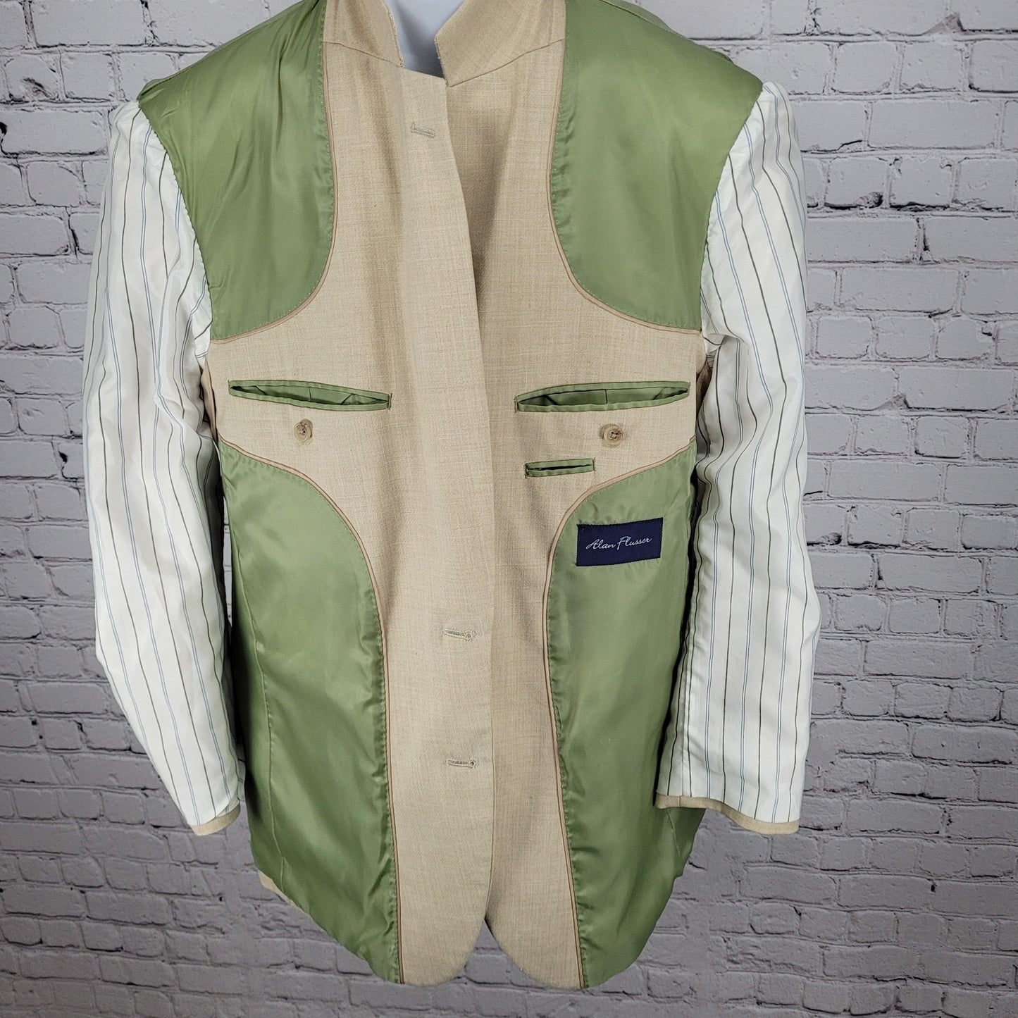 Alan Flusser Tan Khaki 2 Button Single Vented Notch Blazer Sport Coat Size 42R