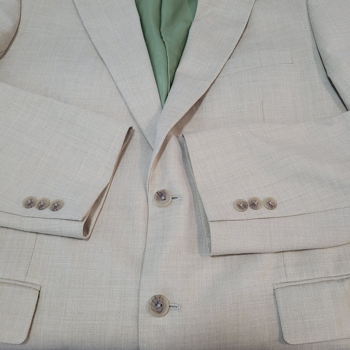 Alan Flusser Tan Khaki 2 Button Single Vented Notch Blazer Sport Coat Size 42R