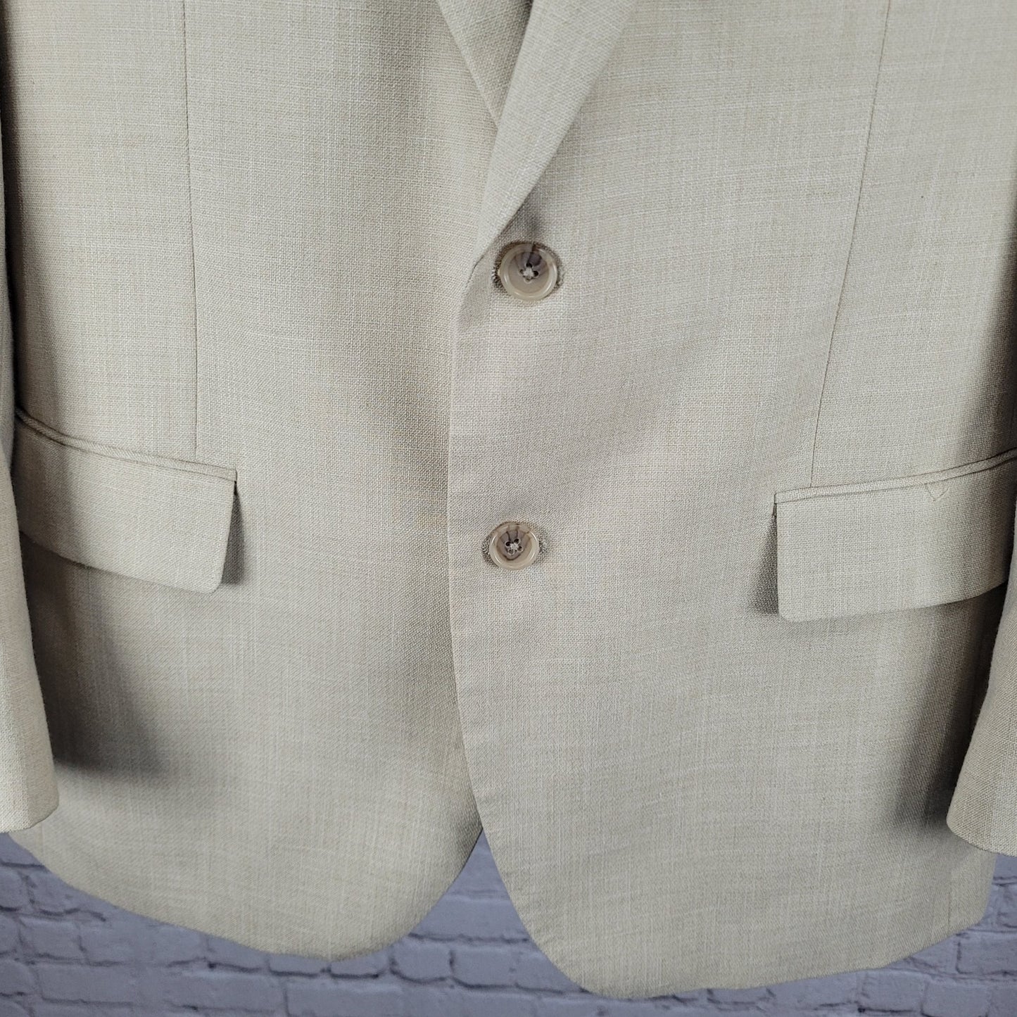 Alan Flusser Tan Khaki 2 Button Single Vented Notch Blazer Sport Coat Size 42R