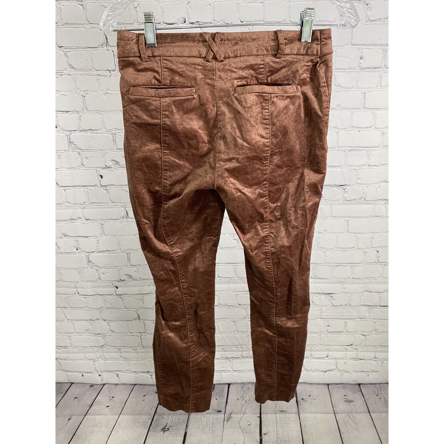 Anthropologie Rose Gold Crushed Velvet The Essential Slim Skinny Leg Pants 2