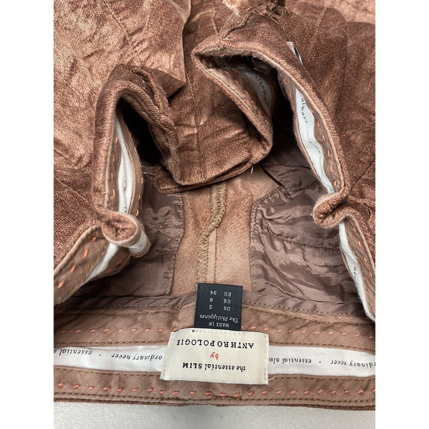 Anthropologie Rose Gold Crushed Velvet The Essential Slim Skinny Leg Pants 2