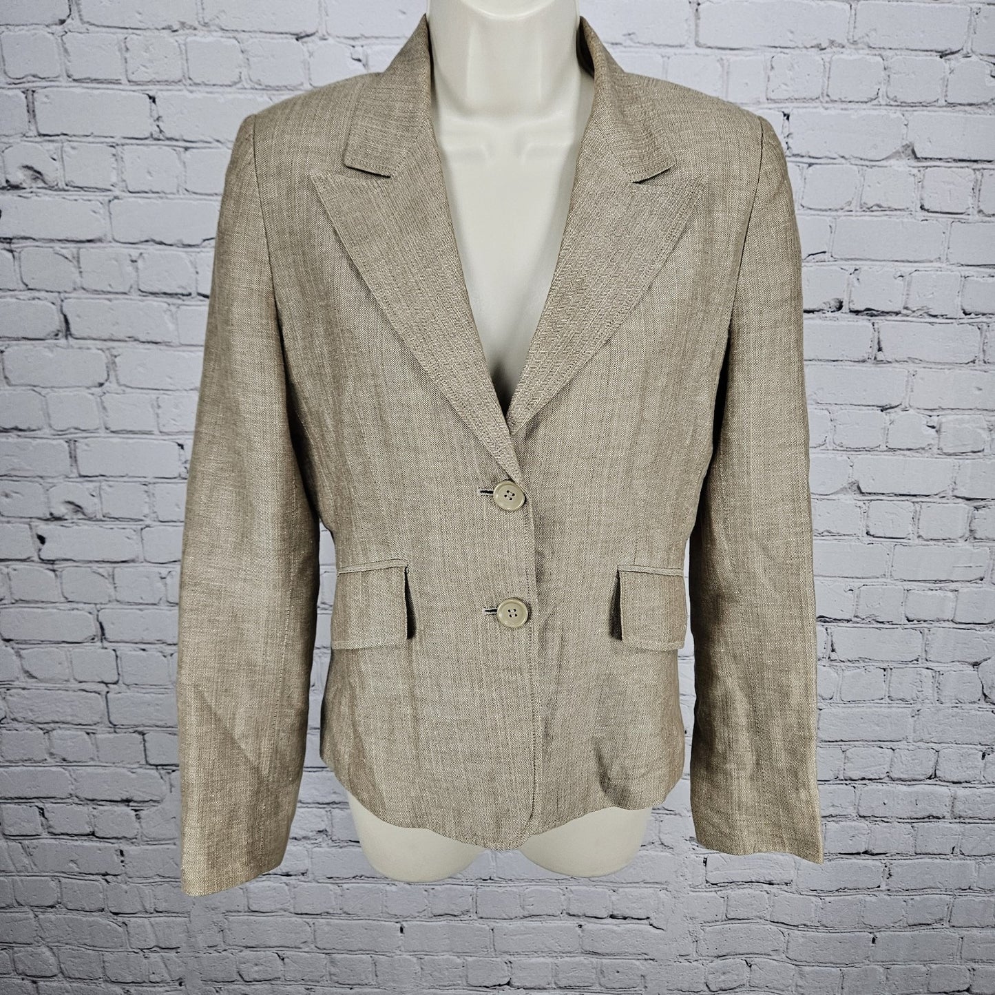 David N Brown Linen Cotton Herringbone 2 Button Peak Lined Blazer Suit Jacket 4