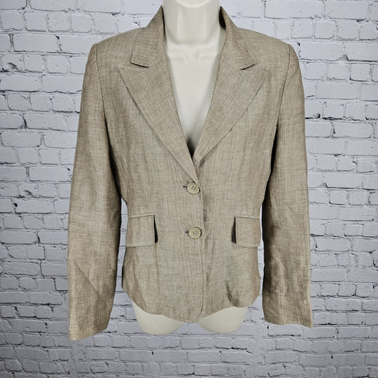 David N Brown Linen Cotton Herringbone 2 Button Peak Lined Blazer Suit Jacket 4