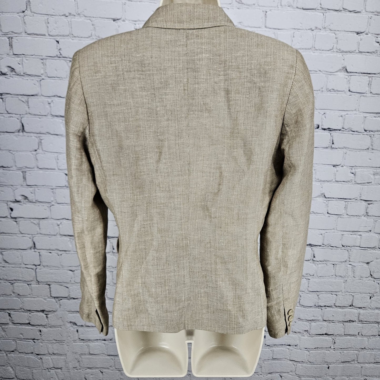 David N Brown Linen Cotton Herringbone 2 Button Peak Lined Blazer Suit Jacket 4