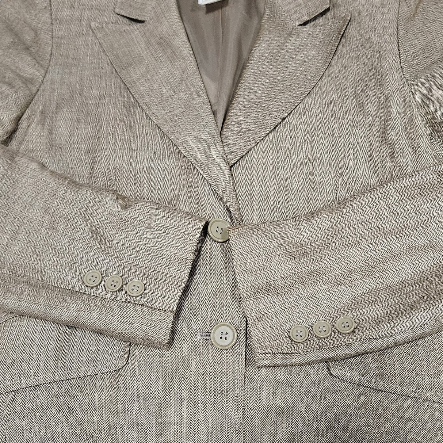 David N Brown Linen Cotton Herringbone 2 Button Peak Lined Blazer Suit Jacket 4