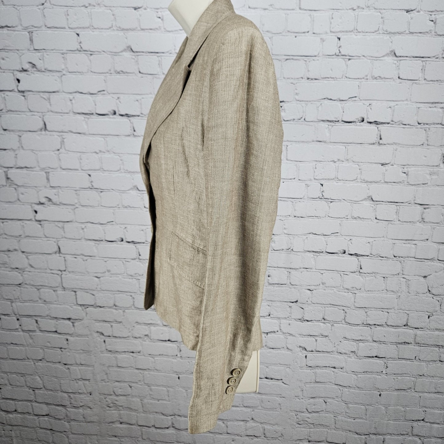 David N Brown Linen Cotton Herringbone 2 Button Peak Lined Blazer Suit Jacket 4