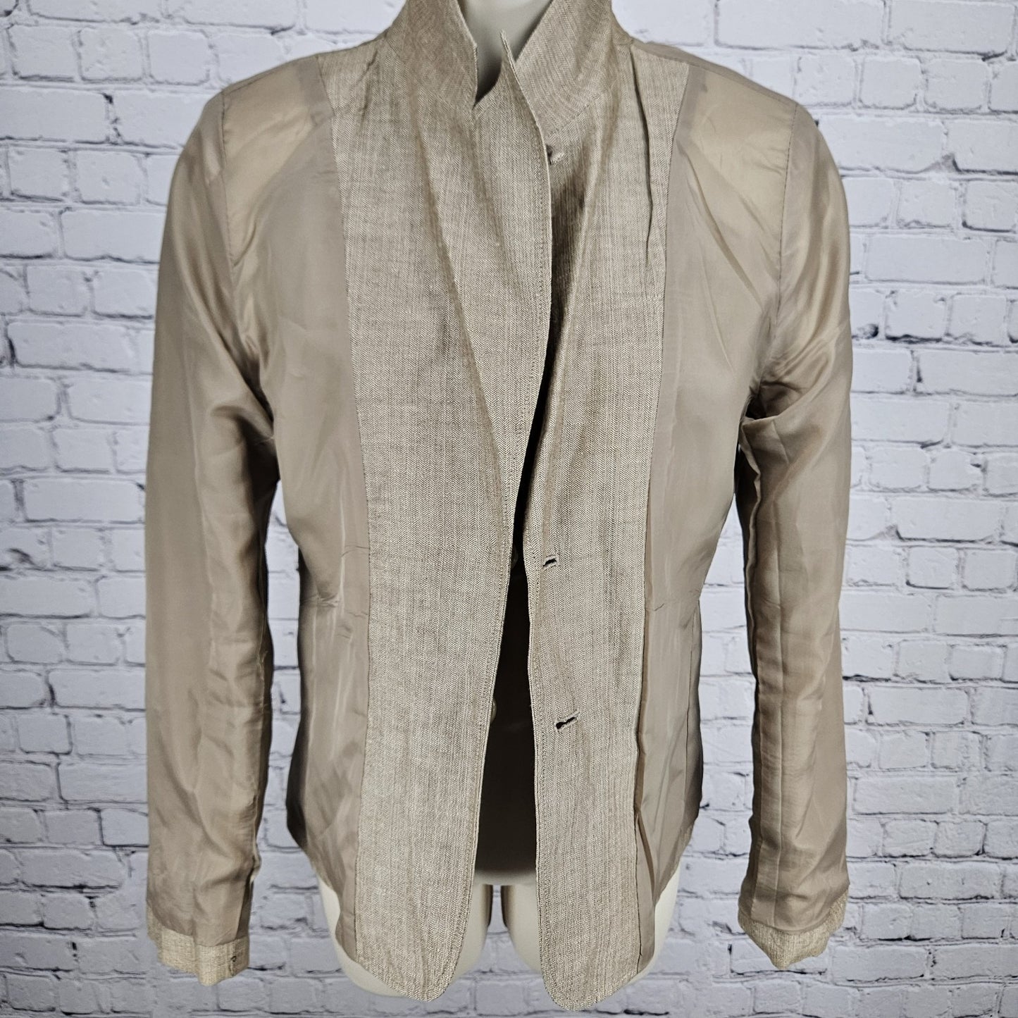 David N Brown Linen Cotton Herringbone 2 Button Peak Lined Blazer Suit Jacket 4