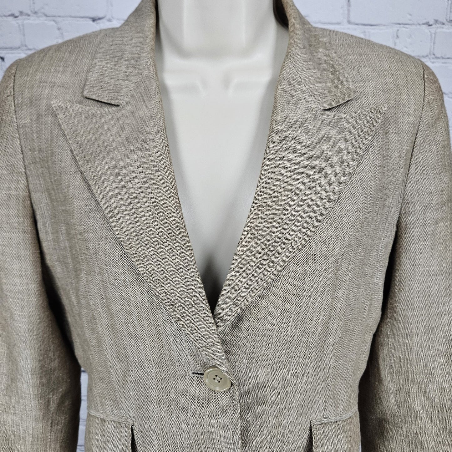 David N Brown Linen Cotton Herringbone 2 Button Peak Lined Blazer Suit Jacket 4