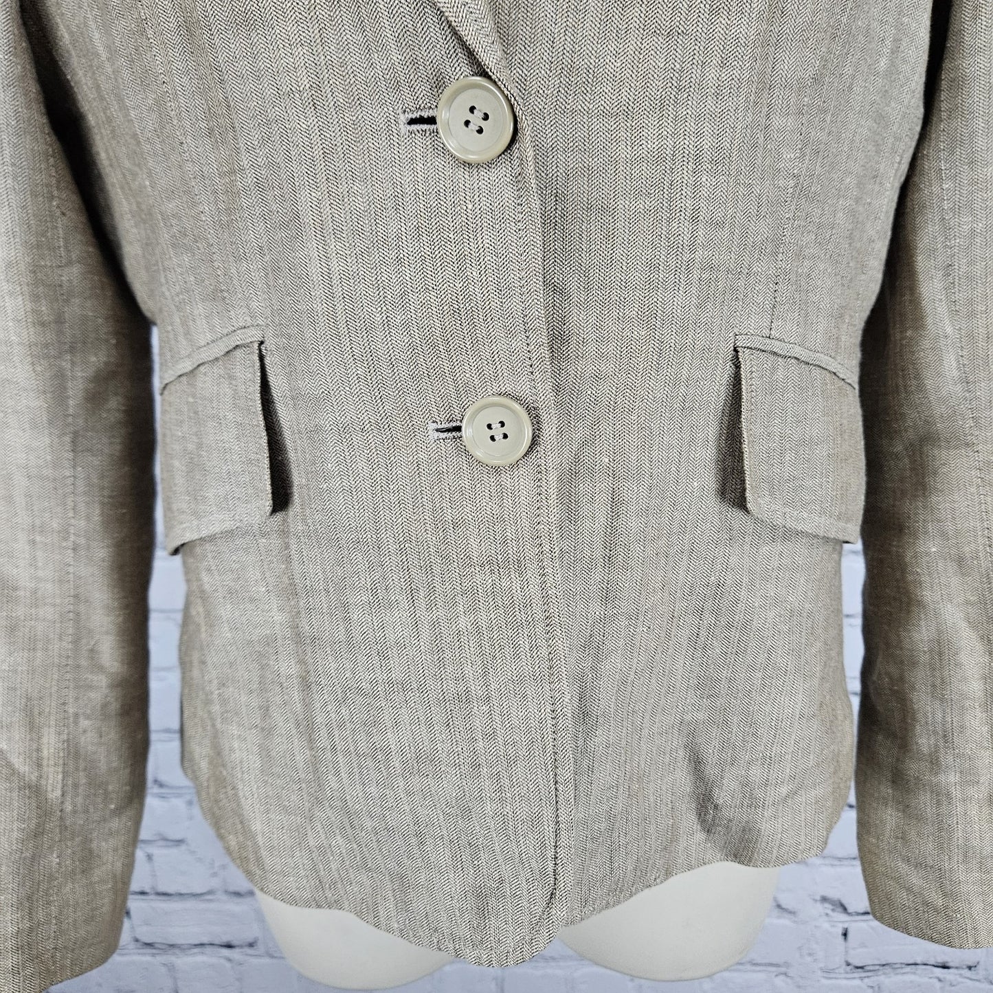 David N Brown Linen Cotton Herringbone 2 Button Peak Lined Blazer Suit Jacket 4