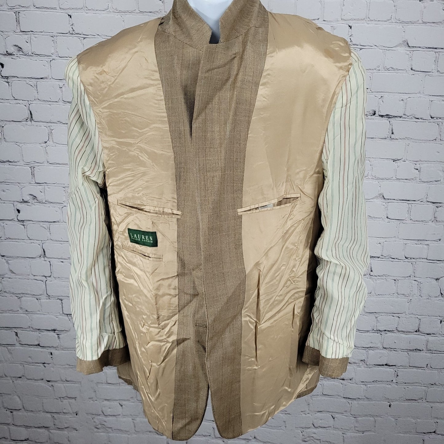Lauren Ralph Lauren Tan Silk Wool 2 Button Vented Notch Blazer Sport Coat 43R