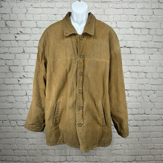 Rigo Sportswear Light Brown Leather Button Up Heavy Jacket Coat Men’s Size XL
