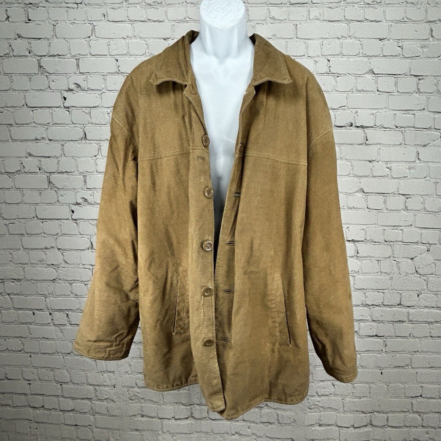 Rigo Sportswear Light Brown Leather Button Up Heavy Jacket Coat Men’s Size XL
