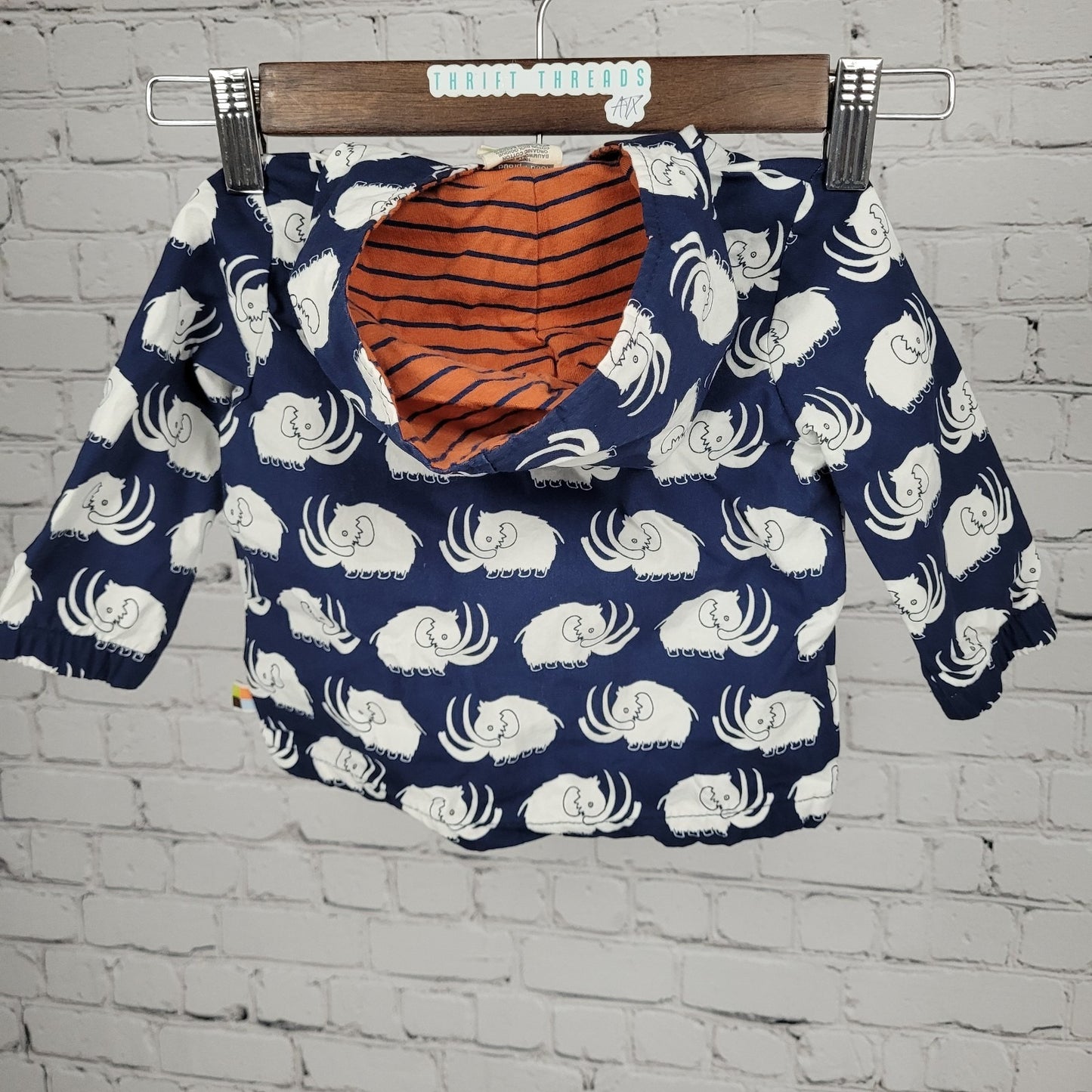 Loud + Proud Navy White 100% Organic Cotton Mammoth Hooded Zip Jacket Baby 3-6M