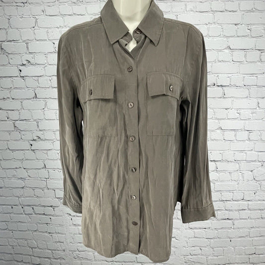 Chicos Brown Long Sleeve Oyster Shell Button Up Blouse Size 1 (US 8)