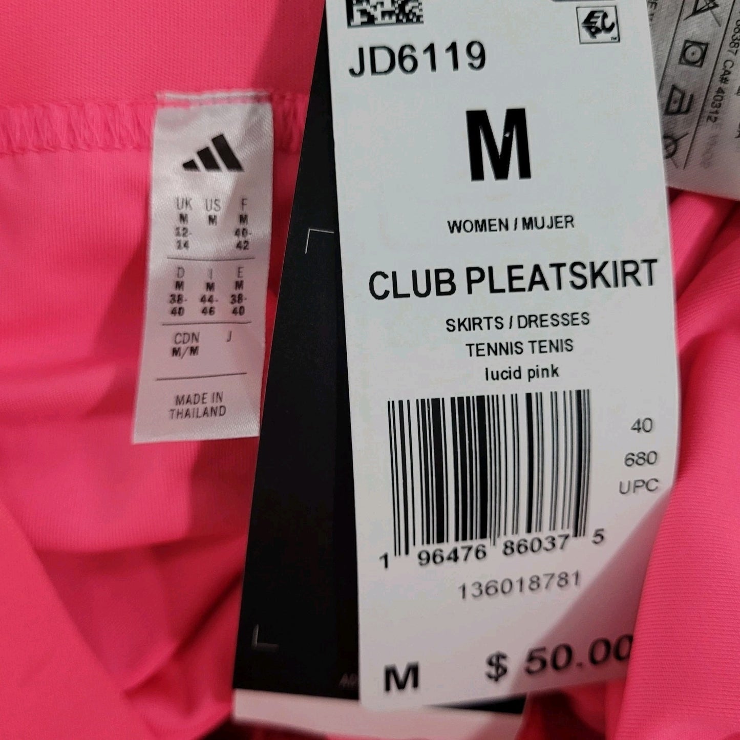 NWD Adidas Pink Club Pleat Tennis Skirt Climacool Built In Shorts Skort Medium M