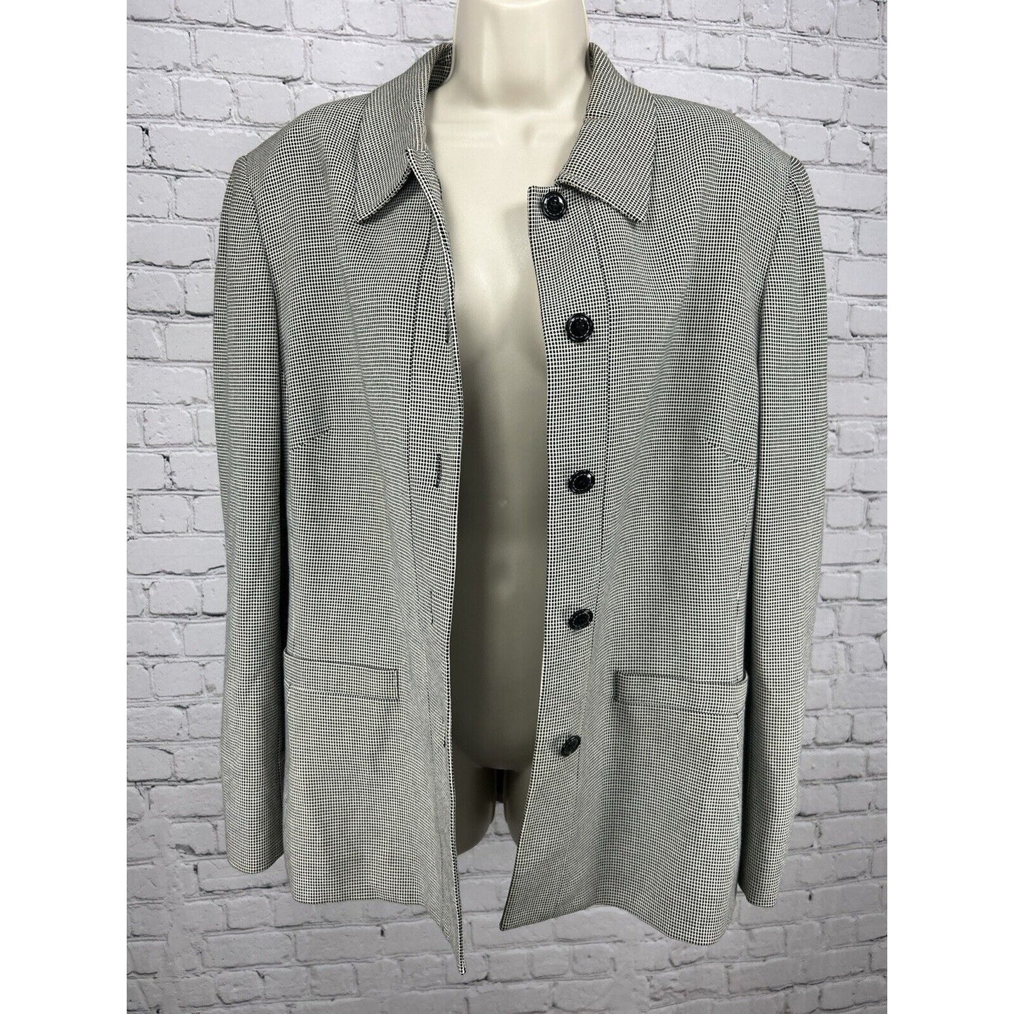 Tahari Arthur S. Levine Black White Check Collared Women’s Jacket Blazer Size 18