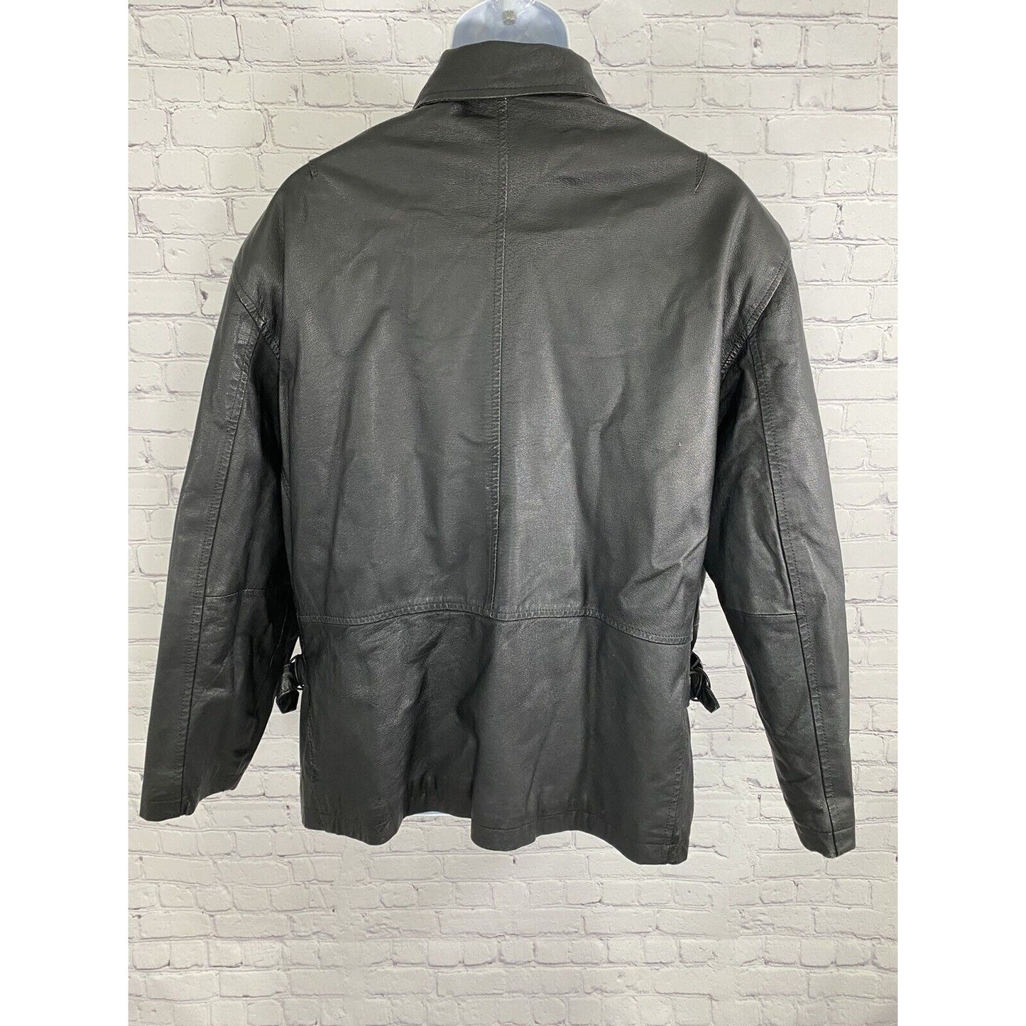 Joshua Ross Black 100% Leather Zip Up Jacket Pockets Buckle Accents L Large