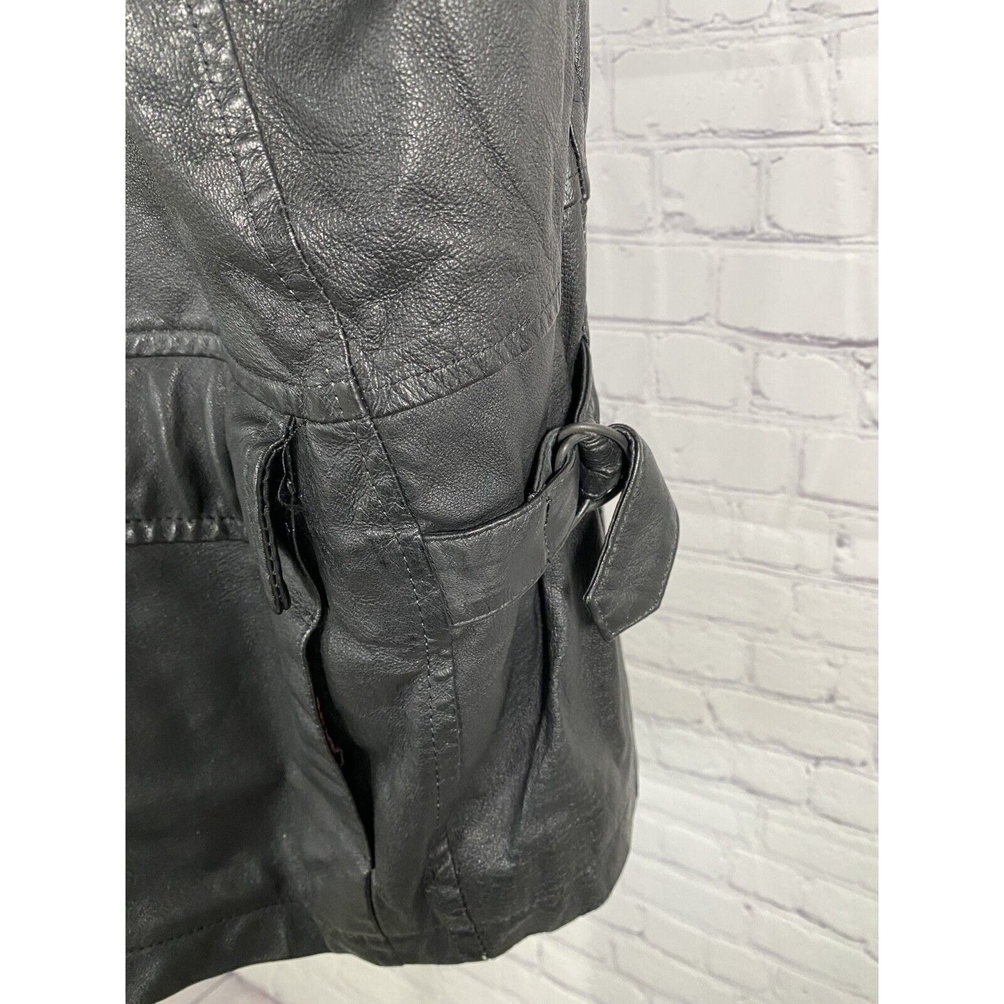 Joshua Ross Black 100% Leather Zip Up Jacket Pockets Buckle Accents L Large