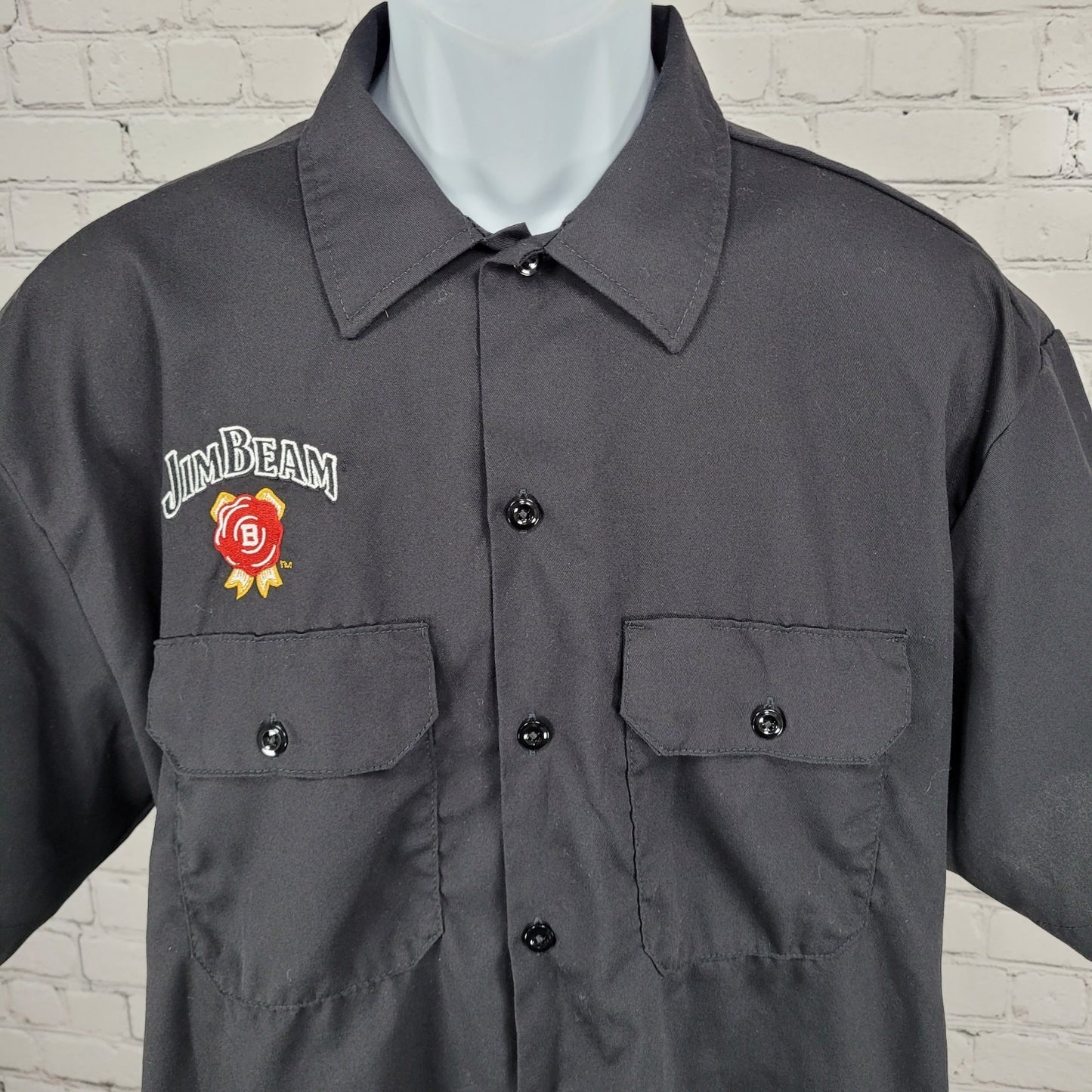 Jim Beam Black Dickies Flex Embroidered Logos Button Up Shirt Large L