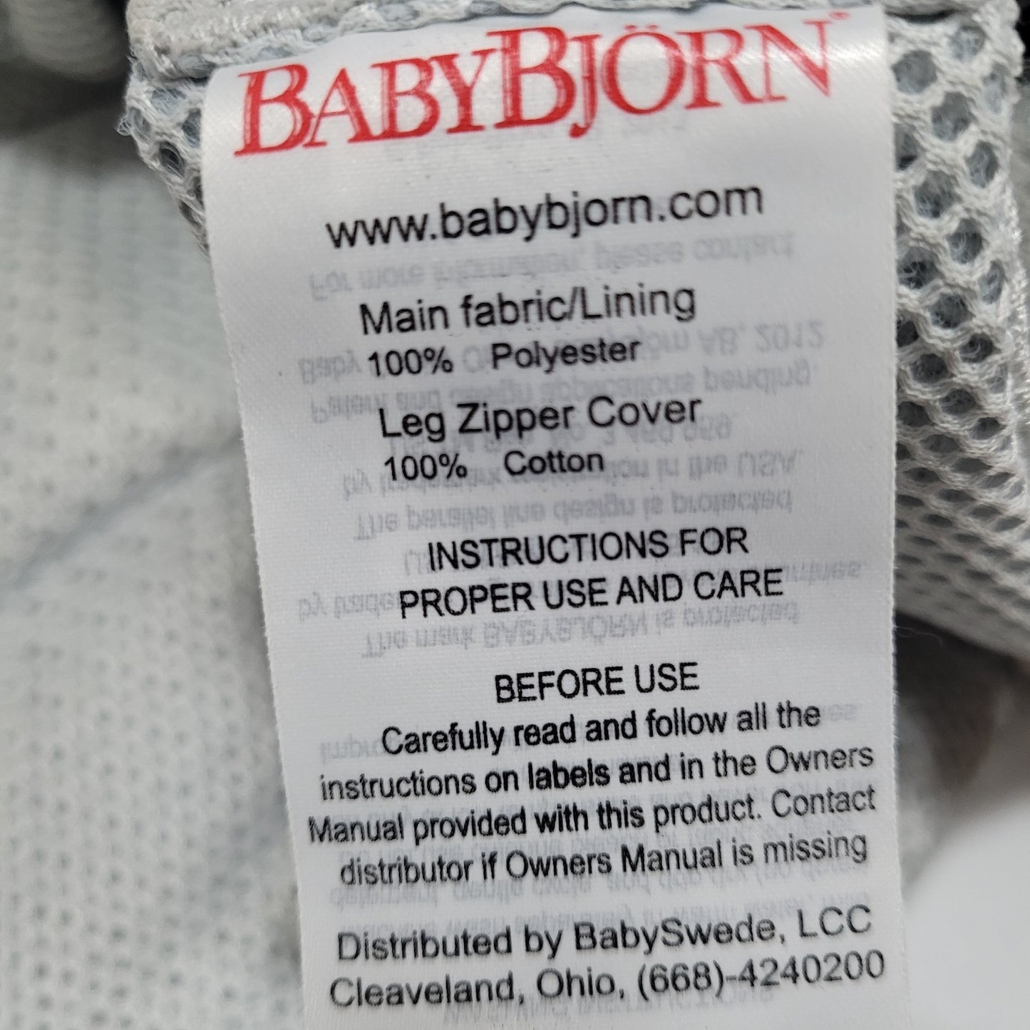 Baby Bjorn Grey Cotton Mesh Adjustable Baby Infant Child Carrier 8-33lbs