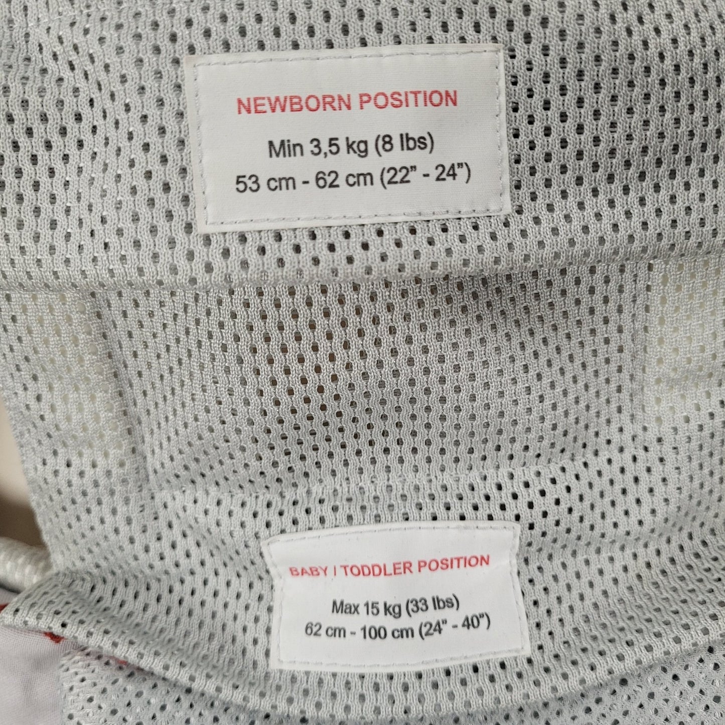 Baby Bjorn Grey Cotton Mesh Adjustable Baby Infant Child Carrier 8-33lbs