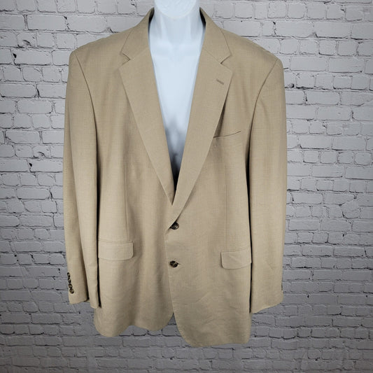 Stafford Beige Linen Blend 2 Button Vented Notch Blazer Sport Coat Size 48L
