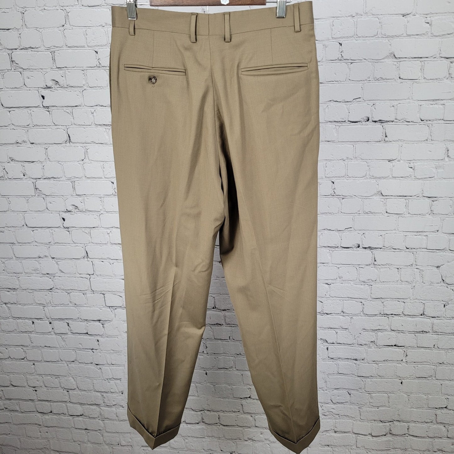 Jos A Bank Brown 100% Wool Pleated Cuffed Straight Dress Pants Size 34 (32x30.5)