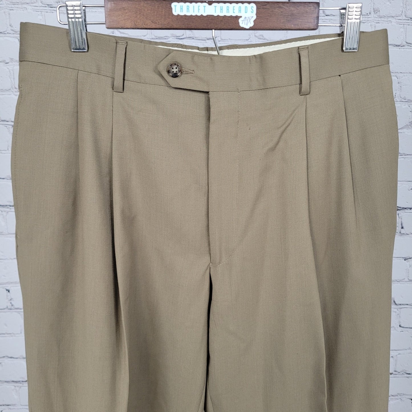 Jos A Bank Brown 100% Wool Pleated Cuffed Straight Dress Pants Size 34 (32x30.5)