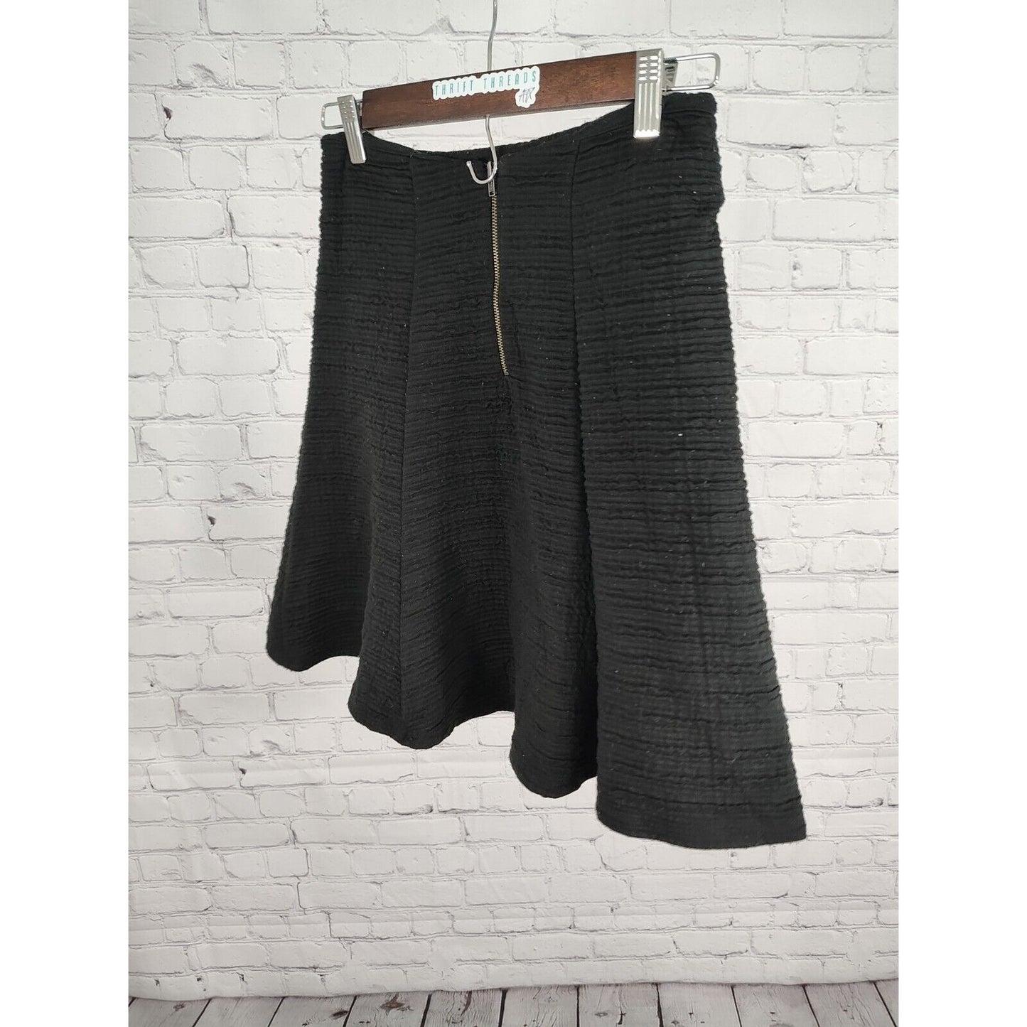 Maeve Anthropologie Y2K A Line Skater Ruched Black Zip Up Skirt Size XS