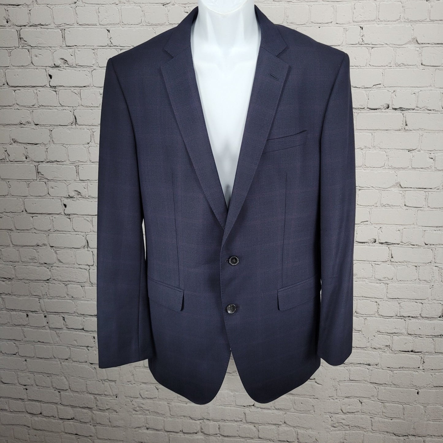 Hugo Boss x Nordstrom Blue 100% Wool Super 120 Drago Check Blazer Sport Coat 42L