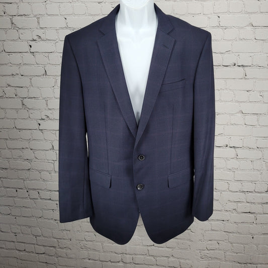 Hugo Boss x Nordstrom Blue 100% Wool Super 120 Drago Check Blazer Sport Coat 42L