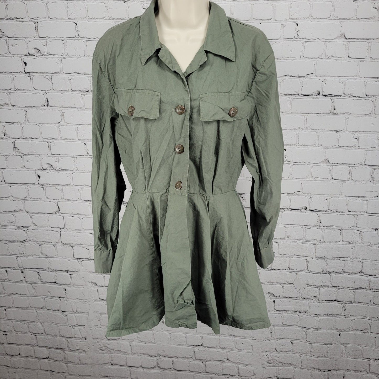 Neiman Marcus Gordon Henderson Green Long Sleeve Drop Waist Shirt Top USA 8