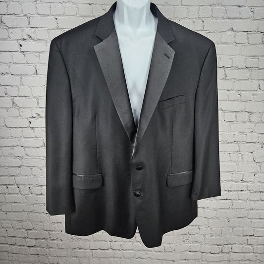 Calvin Klein Black 100% Wool 2 Button Tuxedo Blazer Formal Suit Jacket 52R