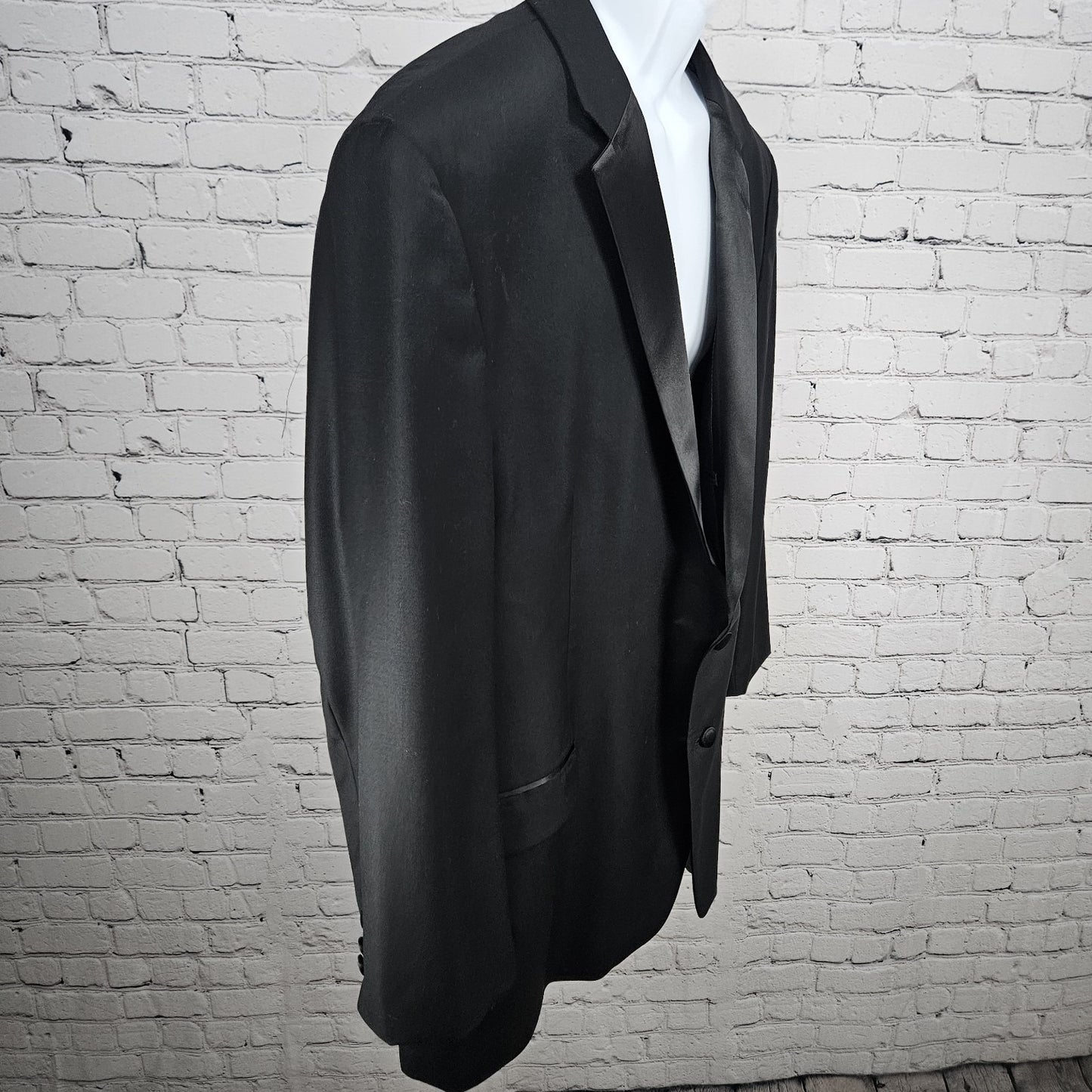Calvin Klein Black 100% Wool 2 Button Tuxedo Blazer Formal Suit Jacket 52R