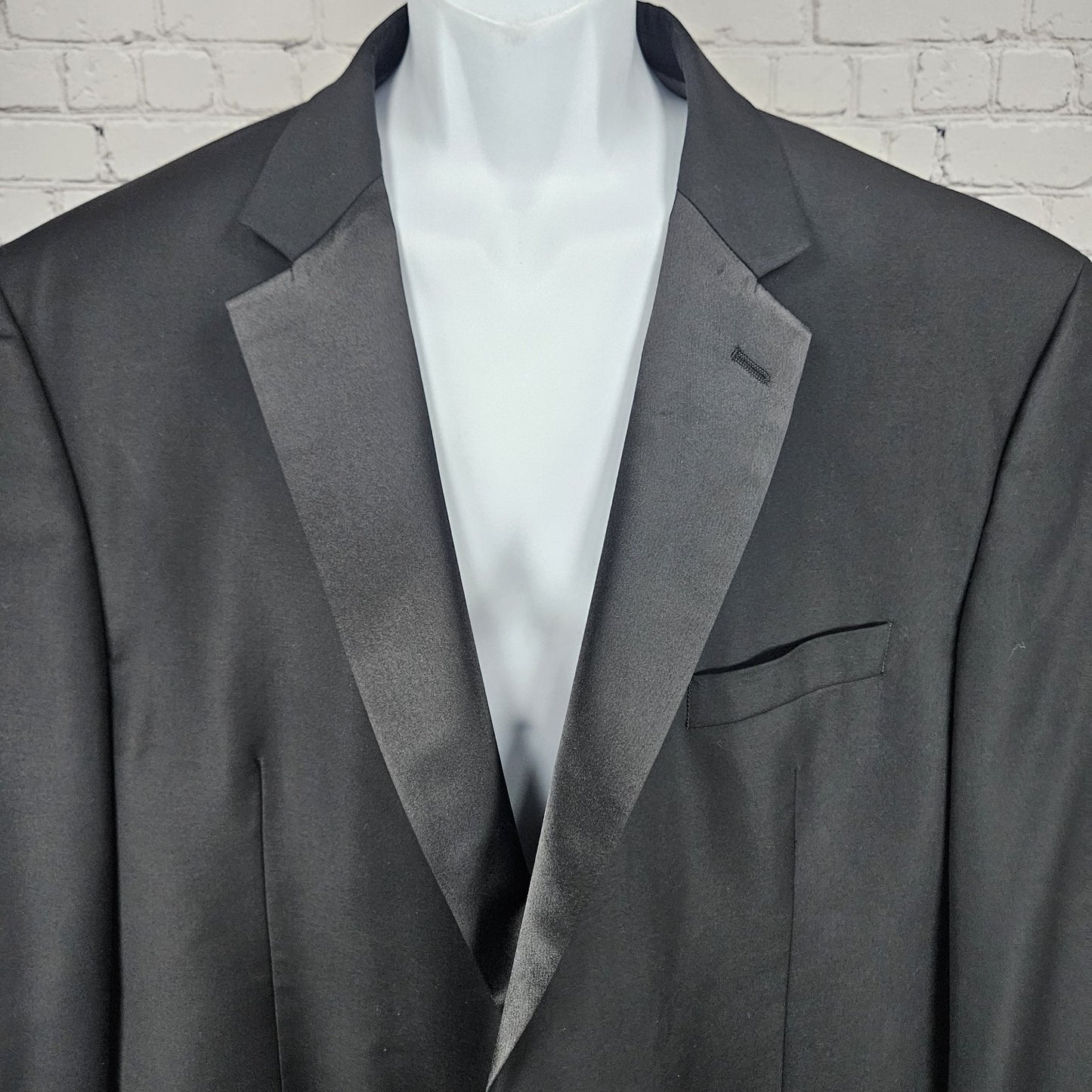 Calvin Klein Black 100% Wool 2 Button Tuxedo Blazer Formal Suit Jacket 52R
