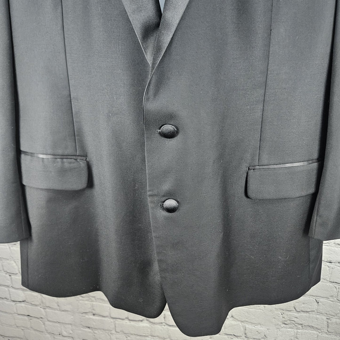 Calvin Klein Black 100% Wool 2 Button Tuxedo Blazer Formal Suit Jacket 52R