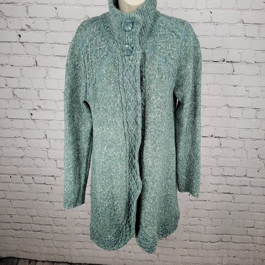 prAna Green Chunky Knit Snap & Button Up Long Cardigan Sweater Size Large L