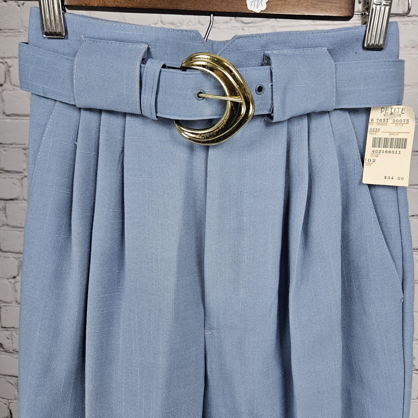 NWT VTG Petite Sophisticate Blue High Rise Pleated Pants Belt USA 2P (23x26.5)