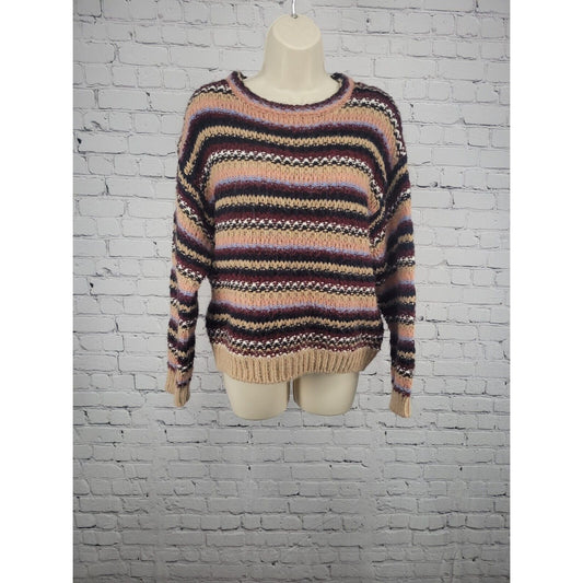 Elsamanda Multicolored Chunky Knit Striped Acrylic Alpaca Wool Sweater Women's M