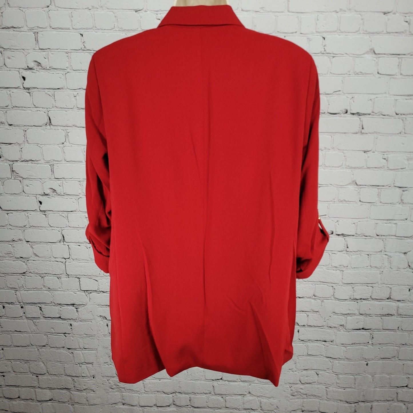 T Tahari Red Open Peak Lapel Roll Tab 3/4 Sleeve Lined Blazer Suit Jacket XL