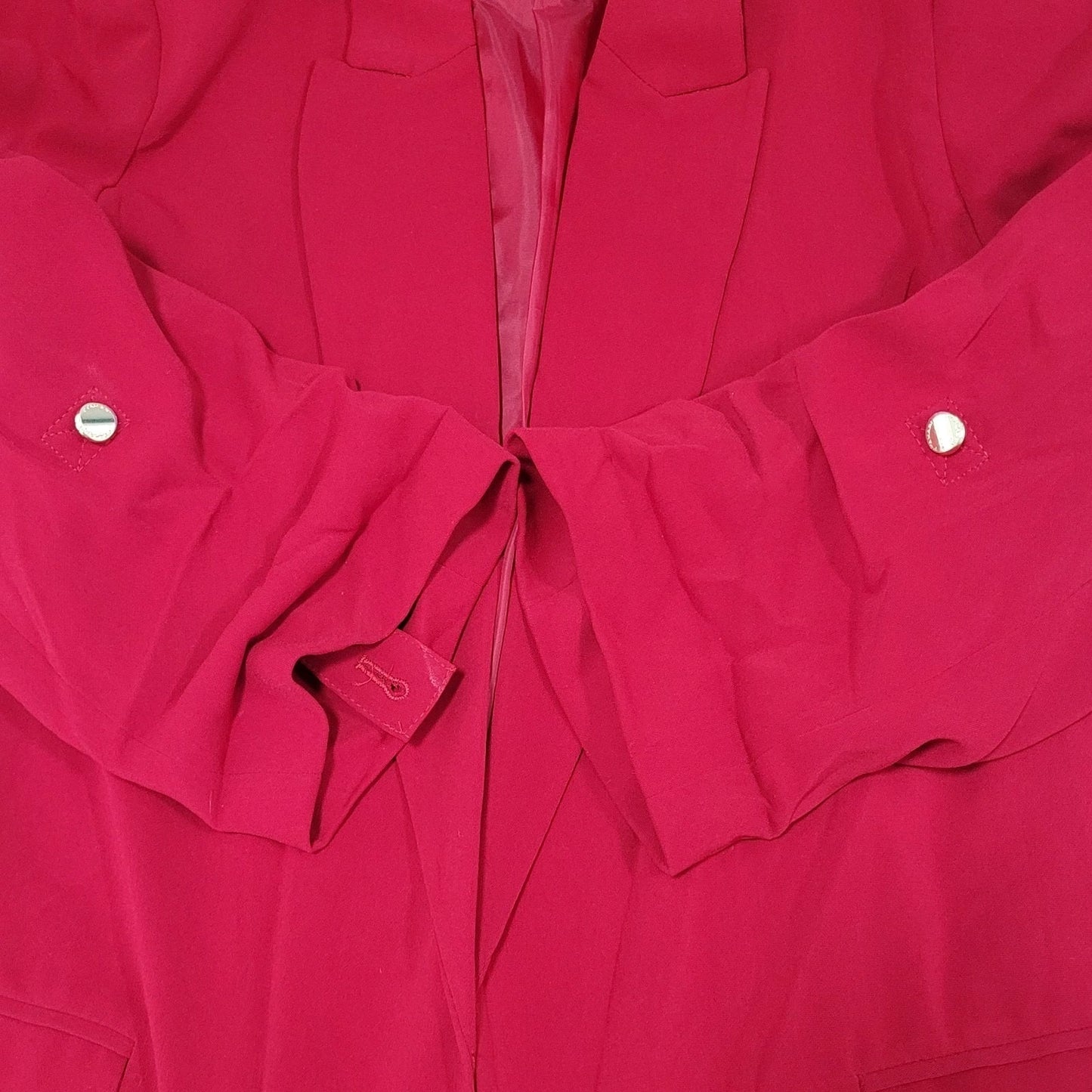 T Tahari Red Open Peak Lapel Roll Tab 3/4 Sleeve Lined Blazer Suit Jacket XL