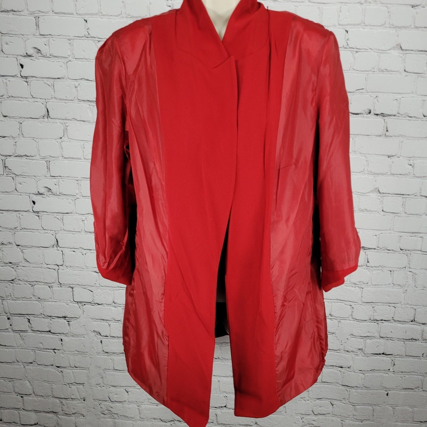 T Tahari Red Open Peak Lapel Roll Tab 3/4 Sleeve Lined Blazer Suit Jacket XL