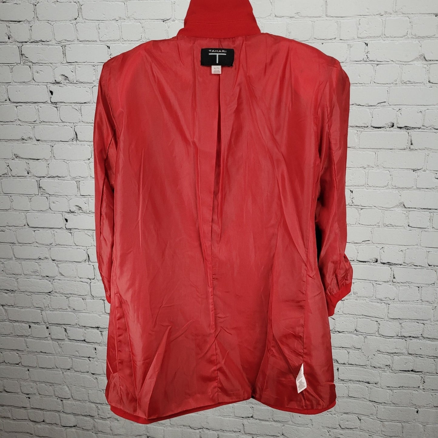 T Tahari Red Open Peak Lapel Roll Tab 3/4 Sleeve Lined Blazer Suit Jacket XL