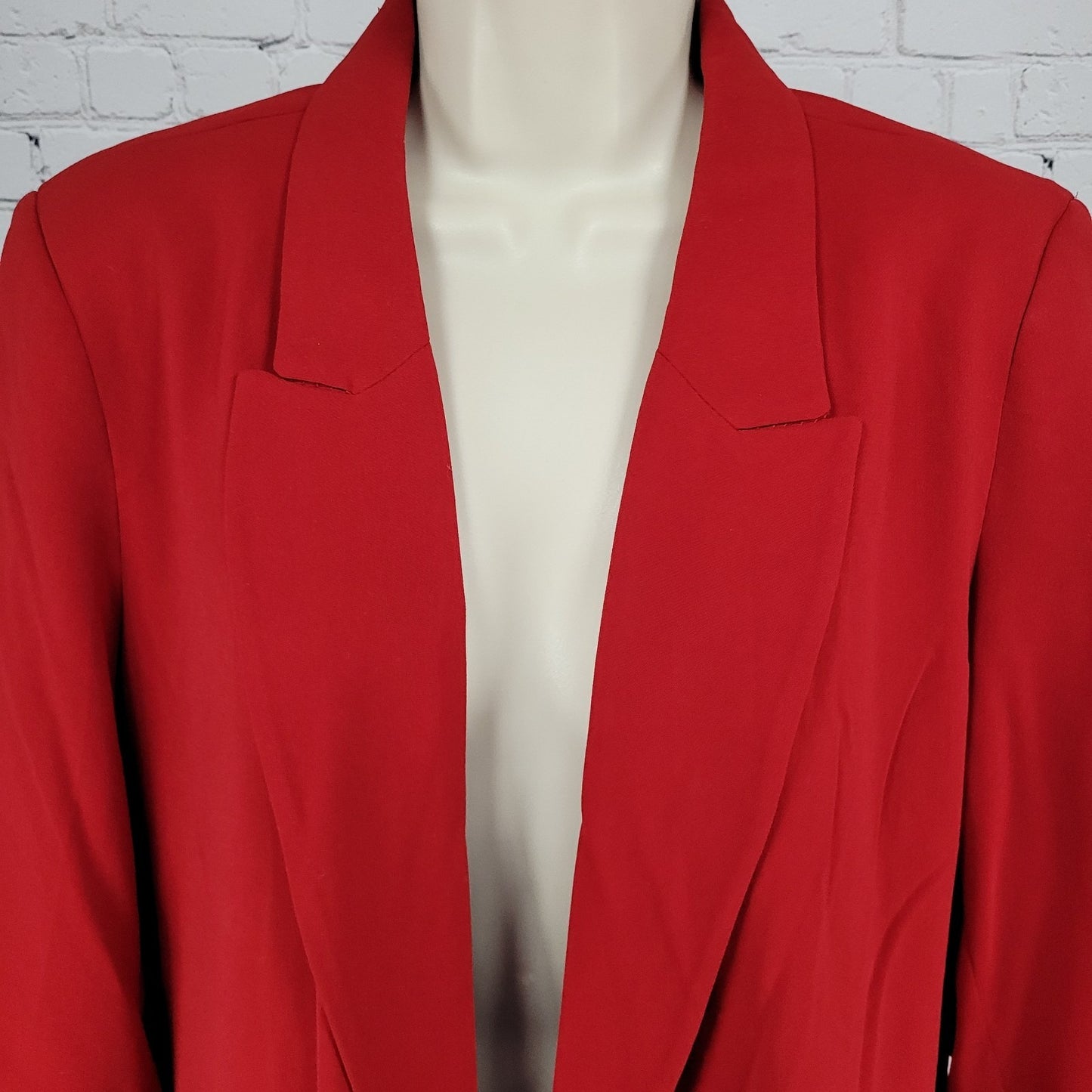 T Tahari Red Open Peak Lapel Roll Tab 3/4 Sleeve Lined Blazer Suit Jacket XL