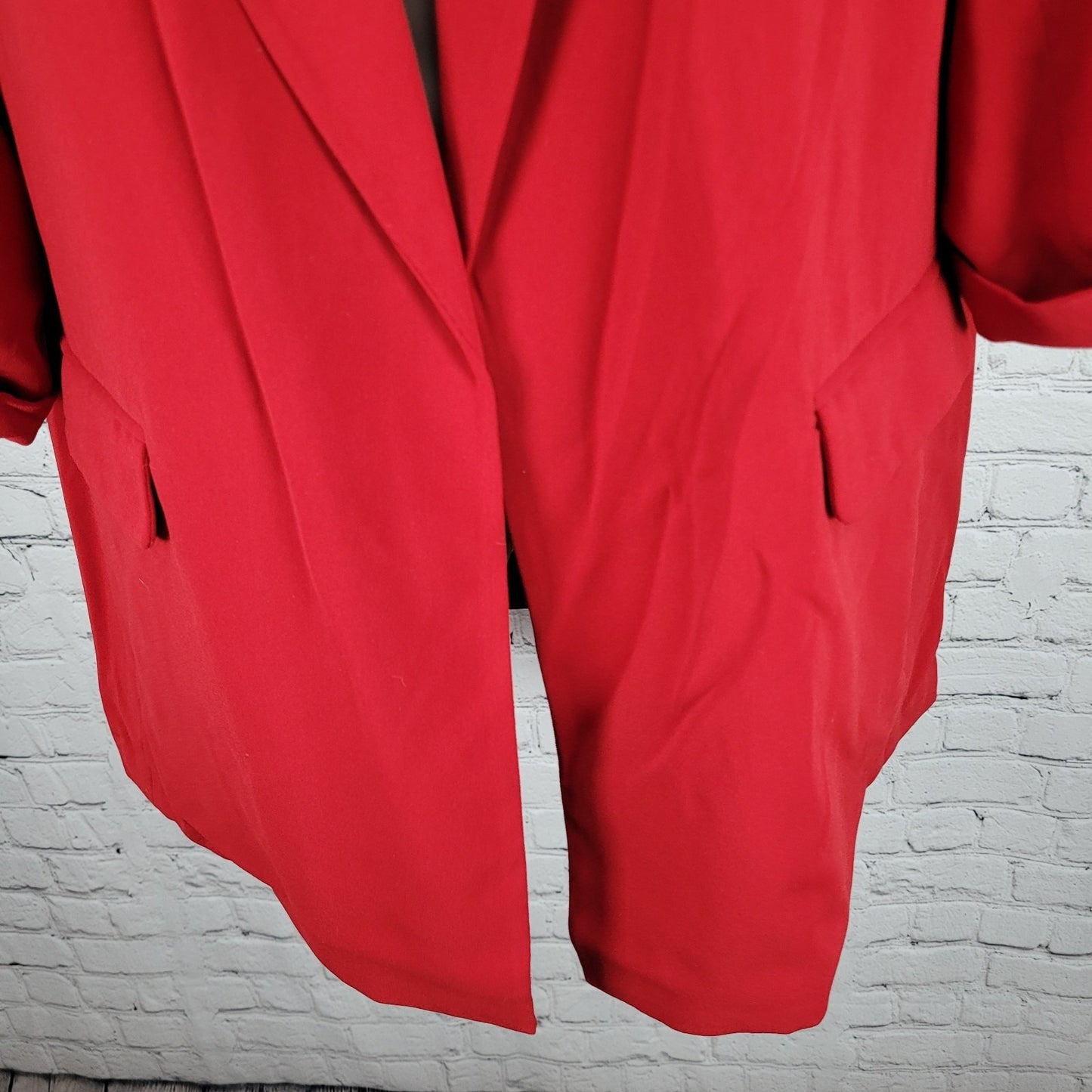 T Tahari Red Open Peak Lapel Roll Tab 3/4 Sleeve Lined Blazer Suit Jacket XL