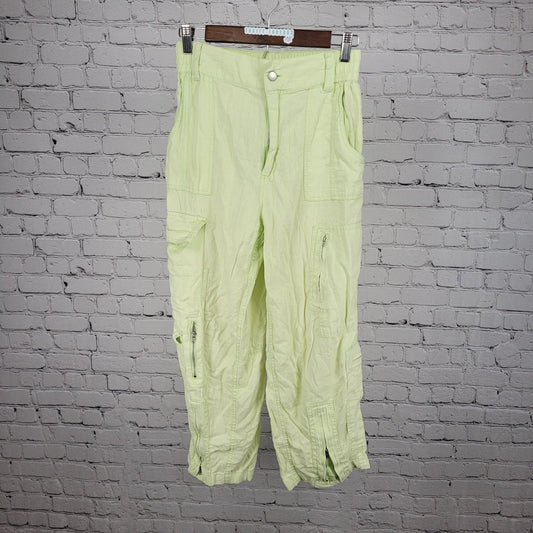 Urban Outfitters Green Linen Blend High Rise Cargo Cropped Pants Small S (26x24)