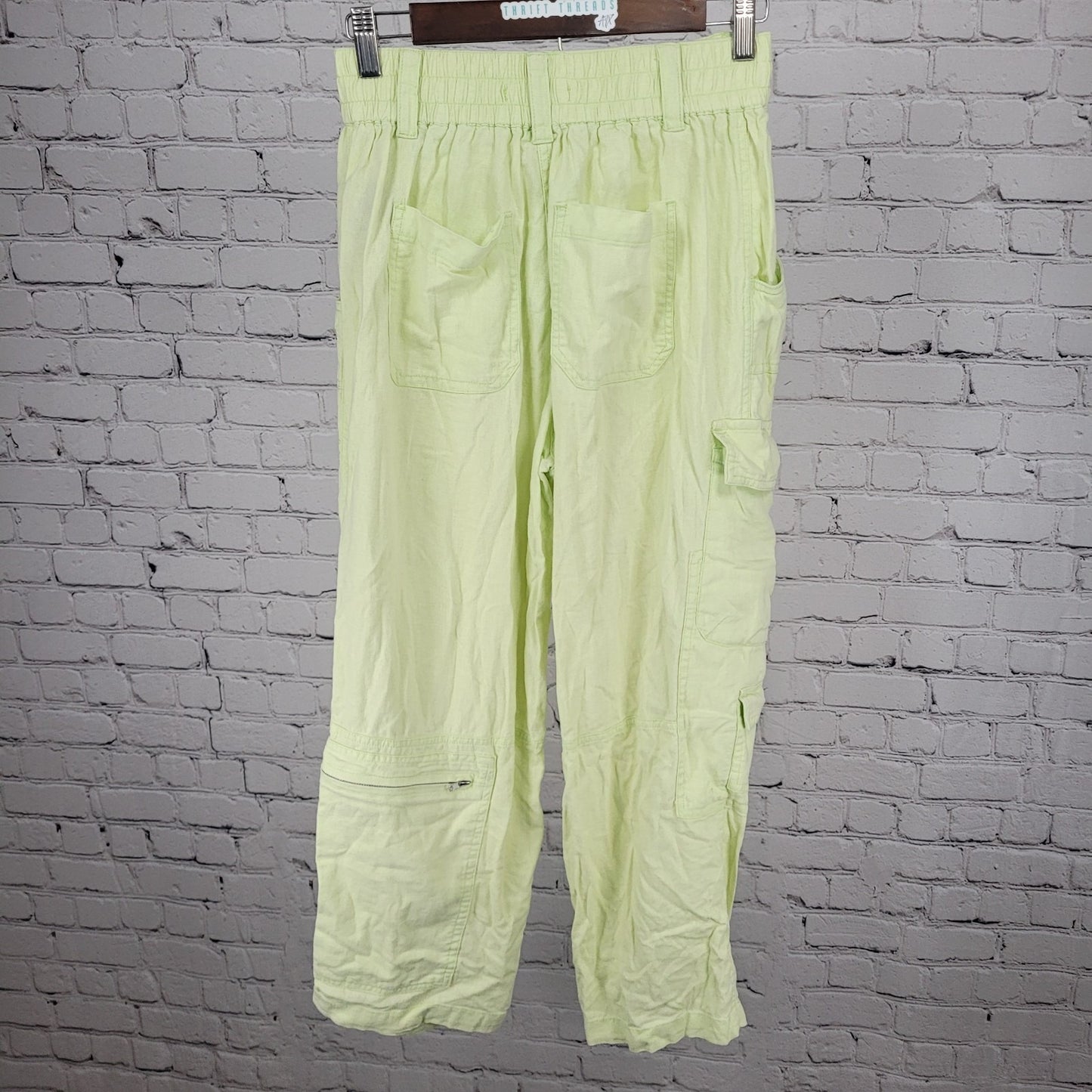 Urban Outfitters Green Linen Blend High Rise Cargo Cropped Pants Small S (26x24)